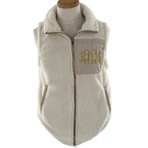 Pink Lily Vest Sleeveless Jacket Shaket Faux Fur Monogrammed Cream Gold …